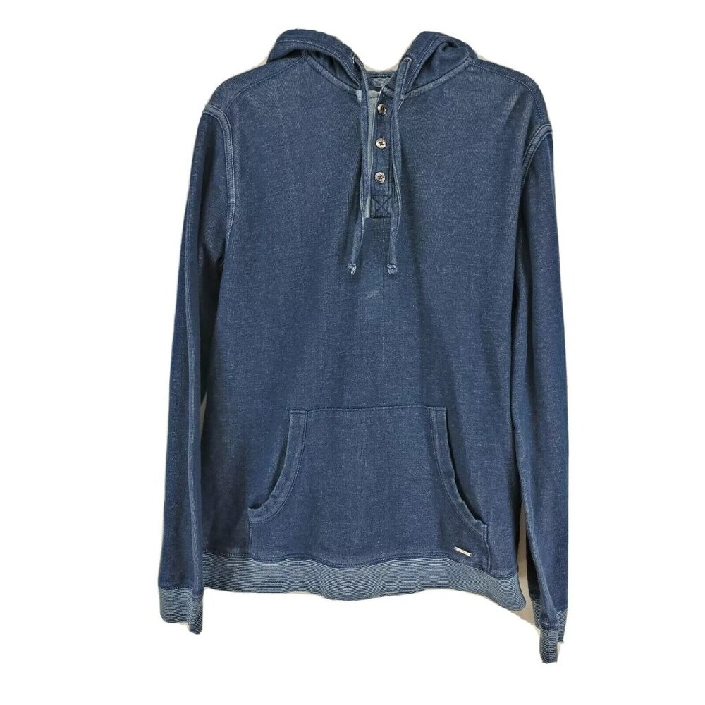 Rock & Republic 1/2 Button Hooded Shirt Men's Medium Blue with Pockets